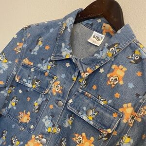 Bluey Kids Button Front Denim Jacket Bluey, Bingo, & Stars All-Over Print XL(14)